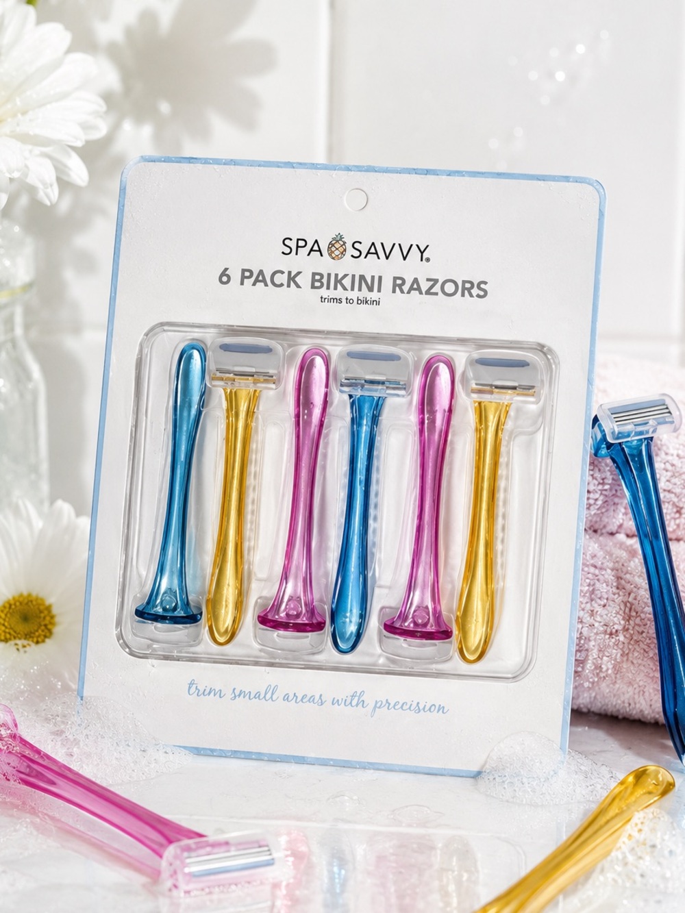 NEW -  Spa Savvy 6 Pack Bikini Razors - Trims with Precision - Multi Color